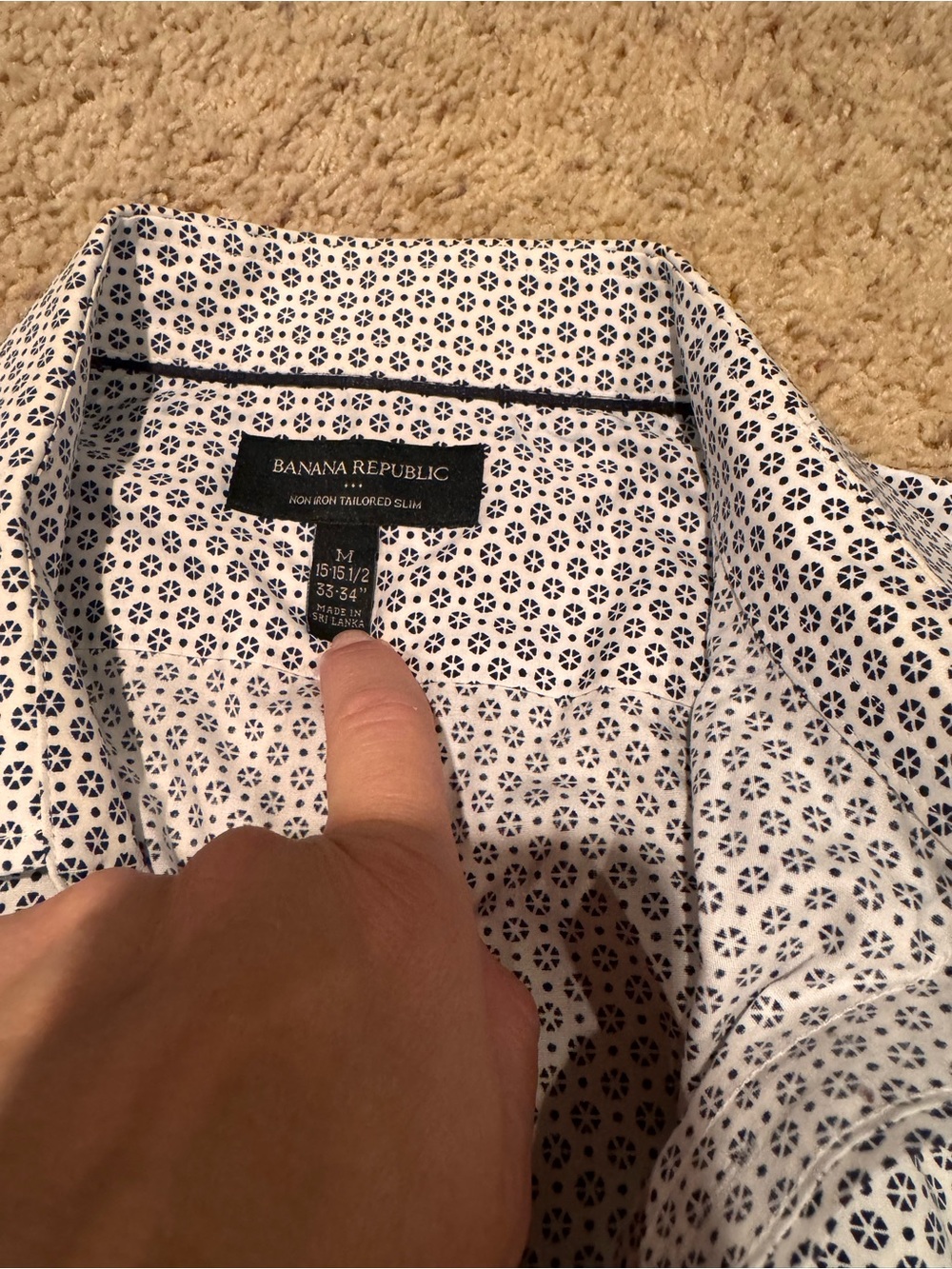 Banana Republic White Button-Down Shirt with Navy Micro Pattern